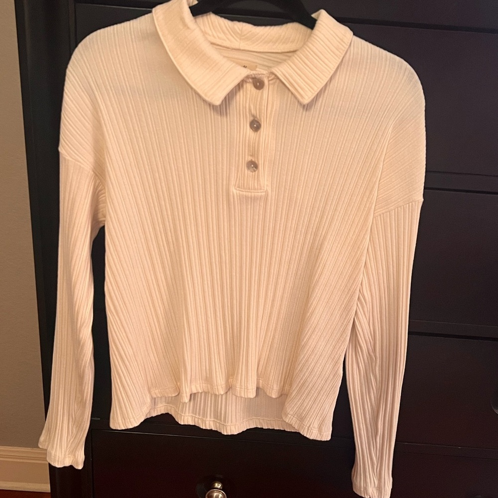 Madewell Cream Ribbed Button Down Shirt